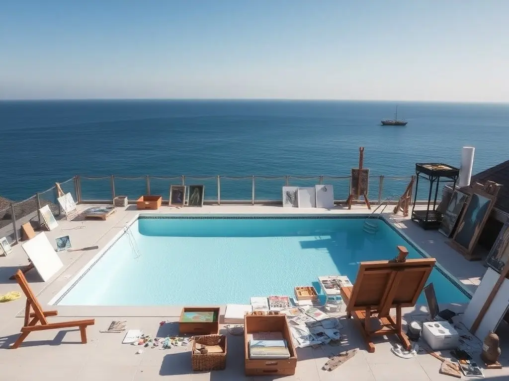 Artist uses pool as 'deep end' art studio