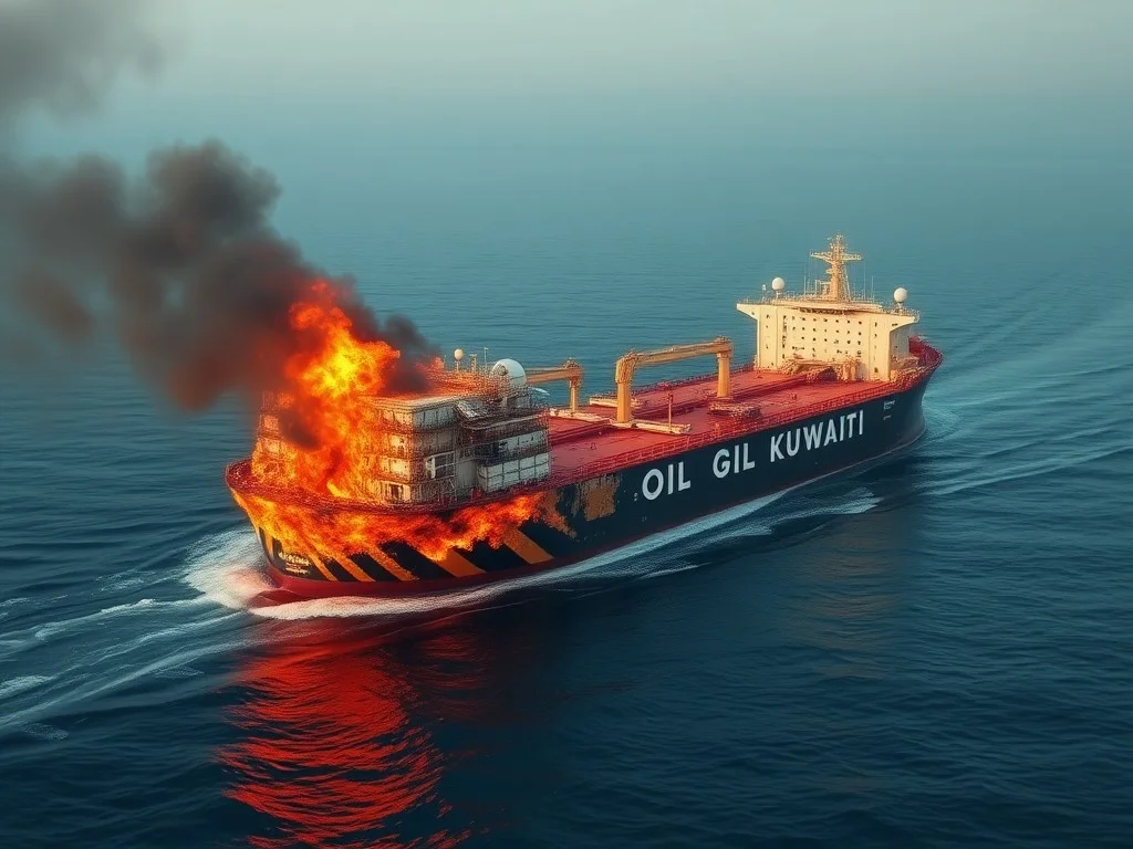 Burned Kuwaiti oil tanker pictured off Dubai coast after Iran reportedly hit vessel