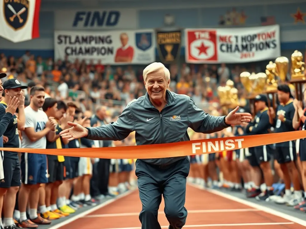 Coach Jim Jellison crosses the finish line