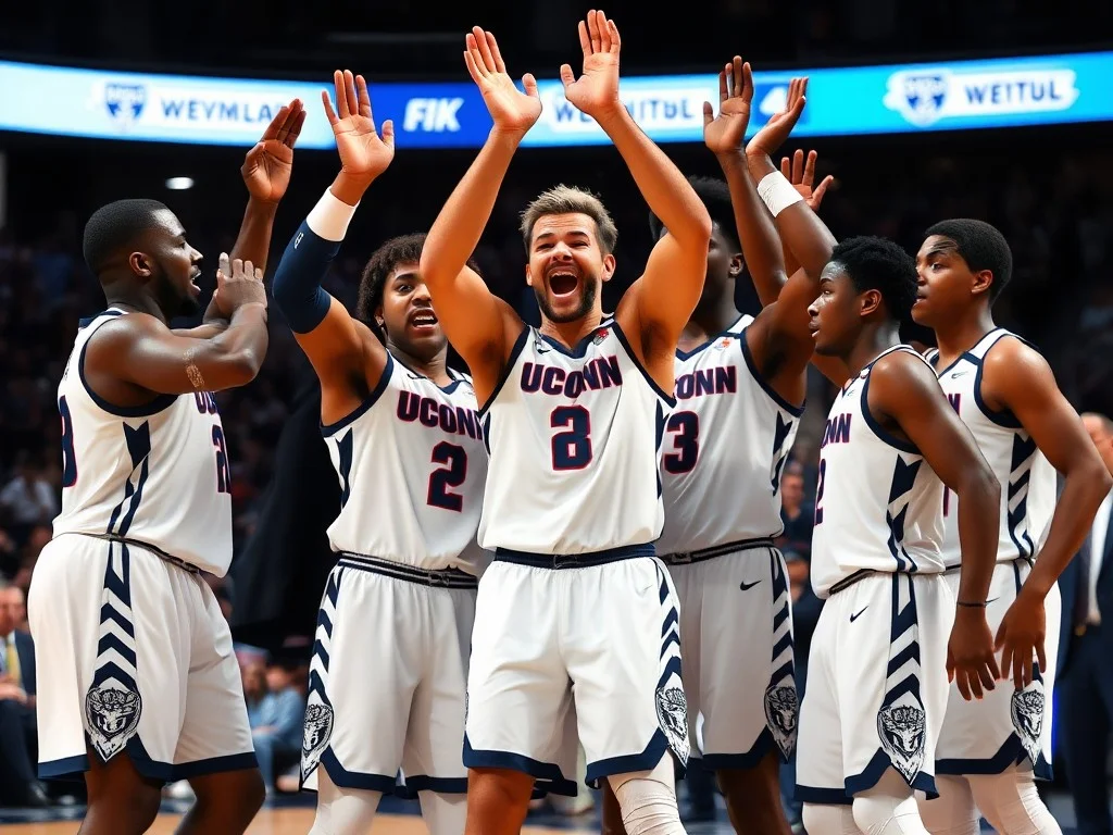 Geno Auriemma and his UConn players celebrate Braylon Mullins' game-winner: 'Stuff of dreams'