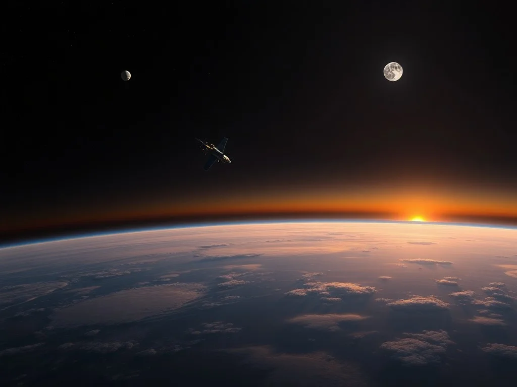 NASA DART spacecraft and spinning SpaceX booster seen from Earth