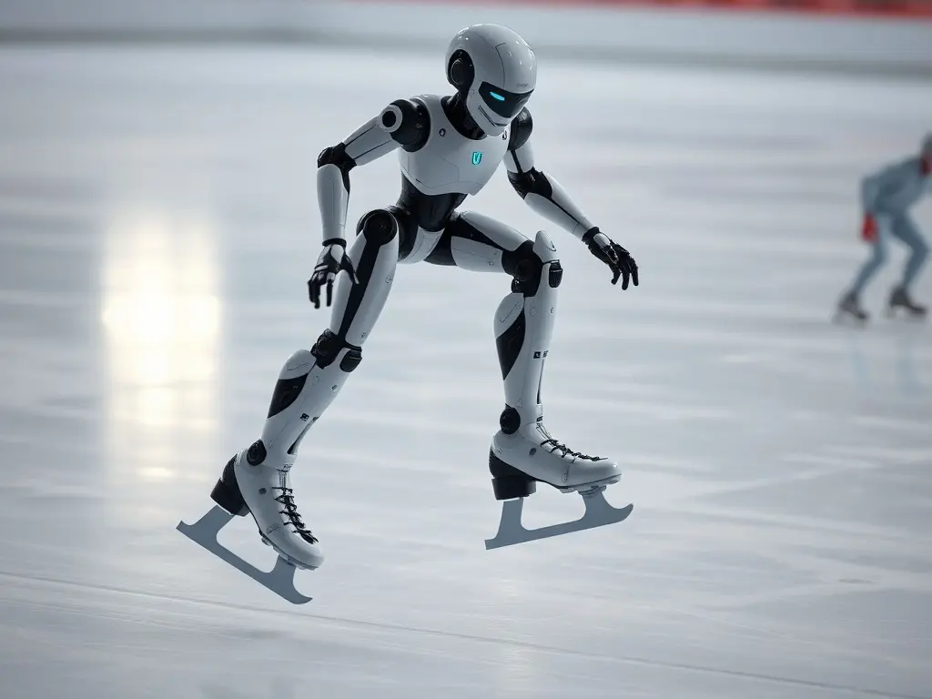 Unitree G1 humanoid robot ice skates and rollerblades